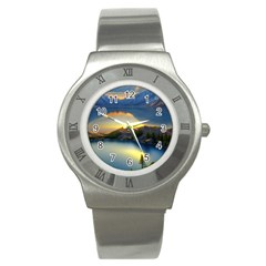 Crimson Sunset Stainless Steel Watch by GardenOfOphir