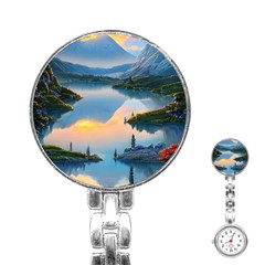 Somber Lake Sunset Stainless Steel Nurses Watch by GardenOfOphir