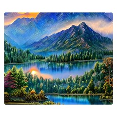 Stunning Sunset By The Lake One Side Premium Plush Fleece Blanket (small) by GardenOfOphir