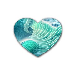 Pink Sky Blue Ocean Waves Rubber Heart Coaster (4 Pack) by GardenOfOphir