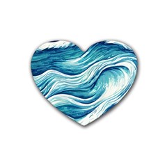 Abstract Blue Ocean Waves Rubber Heart Coaster (4 Pack) by GardenOfOphir