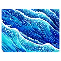 Blue Ocean Wave Watercolor One Side Premium Plush Fleece Blanket (extra Small) by GardenOfOphir