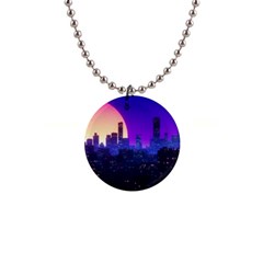 The Sun Night Music The City Background 80s 80 s Synth 1  Button Necklace by Jancukart