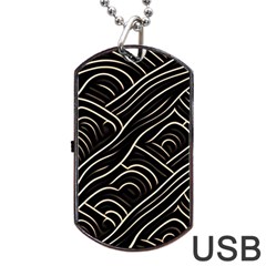 Black Coconut Color Wavy Lines Waves Abstract Dog Tag Usb Flash (one Side) by Ravend