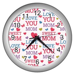 Love Mom Happy Mothers Day I Love Mom Graphic Wall Clock (silver) by Ravend