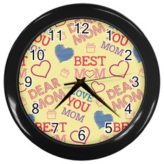 Love Mom Happy Mothers Day I Love Mom Graphic Pattern Wall Clock (black) by Ravend