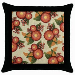 Flowers Leaves Pattern Flora Botany Drawing Art Throw Pillow Case (black) by Ravend