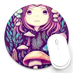 Fairy Mushroom Illustration Design Round Mousepad by GardenOfOphir