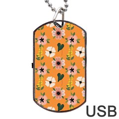 Flower Orange Pattern Floral Dog Tag Usb Flash (two Sides) by Dutashop