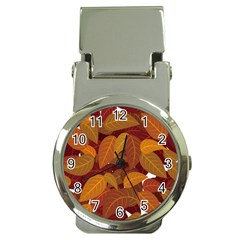 Watercolor Leaves Leaf Orange Money Clip Watches by Jancukart