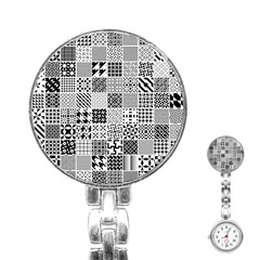 Black And White Geometric Patterns Stainless Steel Nurses Watch by Jancukart