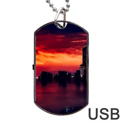 New York City Urban Skyline Harbor Bay Reflections Dog Tag Usb Flash (two Sides) by Jancukart