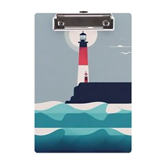 Lighthouse Ocean Nautical Sea Minimal Minimalist A5 Acrylic Clipboard by Pakemis