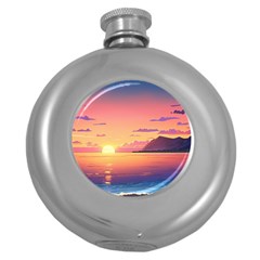 Sunset Ocean Beach Water Tropical Island Vacation 3 Round Hip Flask (5 Oz) by Pakemis