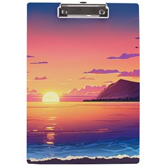 Sunset Ocean Beach Water Tropical Island Vacation 3 A4 Acrylic Clipboard by Pakemis