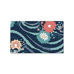 Waves Flowers Pattern Water Floral Minimalist Sticker (rectangular) by Pakemis