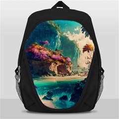 Tropical Island Fantasy Landscape Palm Trees Ocean Backpack Bag by Pakemis