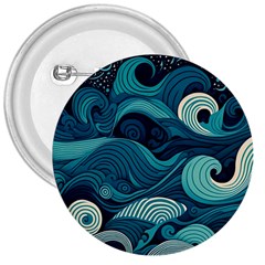 Waves Ocean Sea Abstract Whimsical Abstract Art 3  Buttons by Pakemis