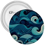 Waves Ocean Sea Abstract Whimsical Abstract Art 3  Buttons Front