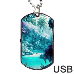 Landscape Nature Digital Art Palm Trees Paradise Dog Tag Usb Flash (one Side) by Pakemis