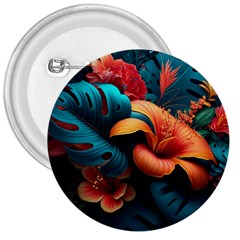 Ai Generated Tropical Flowers Floral Floral Pattern 3  Buttons by Pakemis