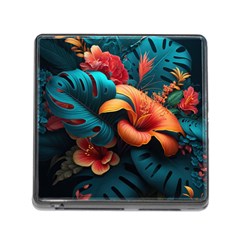 Ai Generated Tropical Flowers Floral Floral Pattern Memory Card Reader (square 5 Slot) by Pakemis