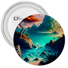 Tropical Paradise Beach Ocean Shore Sea Fantasy 3  Buttons by Pakemis