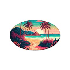 Palm Trees Tropical Ocean Sunset Sunrise Landscape Sticker (oval) by Pakemis