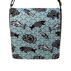 Fish Koi Ocean Sea Oriental Waves Flap Closure Messenger Bag (l) by Semog4