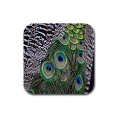 Peacock Bird Feather Colourful Rubber Square Coaster (4 Pack) by Jancukart