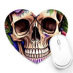 Retro Gothic Skull With Flowers - Cute And Creepy Heart Mousepad by GardenOfOphir