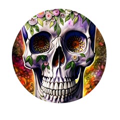 Cute Sugar Skull With Flowers - Day Of The Dead Mini Round Pill Box by GardenOfOphir