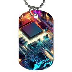 Ai Generated Motherboard City Technology Tech Cpu Dog Tag (one Side) by Jancukart