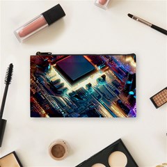 Ai Generated Motherboard City Technology Tech Cpu Cosmetic Bag (small) by Jancukart