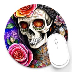 Sugar Skull Round Mousepad by GardenOfOphir