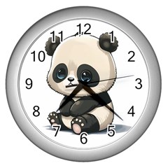 Cute Panda Bear Animal Cartoon Wall Clock (silver) by Semog4