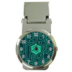 Circuit Hexagonal Geometric Pattern Background Green Money Clip Watches by Jancukart