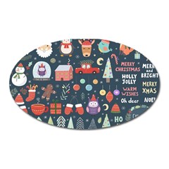 Vector Set Cute Christmas Elements Santa Penguin Deer Bear Fox Owl Trees Snowman Bird Angel More Oval Magnet by Semog4