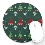 Beautiful Knitted Christmas Pattern Round Mousepad Front