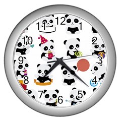 Playing Pandas Cartoons Wall Clock (silver) by Semog4