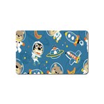 Seamless Pattern Funny Astronaut Outer Space Transportation Magnet (Name Card) Front