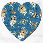 Seamless Pattern Funny Astronaut Outer Space Transportation Jigsaw Puzzle (Heart) Front