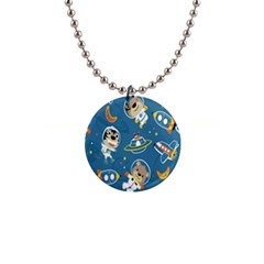 Seamless Pattern Funny Astronaut Outer Space Transportation 1  Button Necklace by Semog4