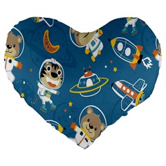 Seamless Pattern Funny Astronaut Outer Space Transportation Large 19  Premium Flano Heart Shape Cushions by Semog4