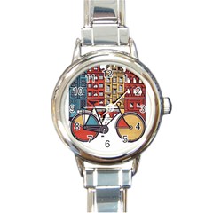 Amsterdam Graphic Design Poster Illustration Round Italian Charm Watch by Salman4z