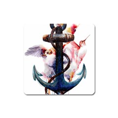 Anchor Watercolor Painting Tattoo Art Anchors And Birds Square Magnet by Salman4z