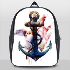 Anchor Watercolor Painting Tattoo Art Anchors And Birds School Bag (large) by Salman4z