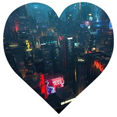 Cityscape Digital Art Wooden Puzzle Heart by Salman4z