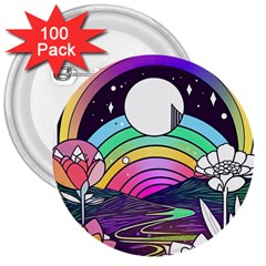 Rainbow Fun Cute Minimal Doodle Drawing Art 3  Buttons (100 Pack)  by Jancukart