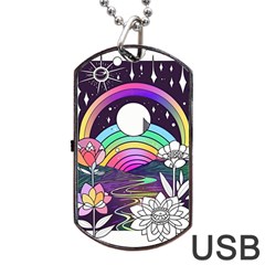 Rainbow Fun Cute Minimal Doodle Drawing Art Dog Tag Usb Flash (one Side) by Jancukart